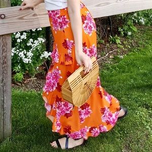 Orange floral summer skirt